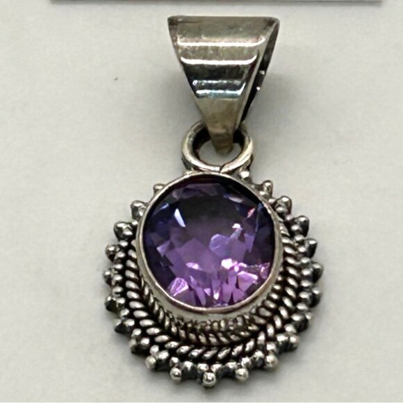 Sterling Silver Amethyst Pendant Earrings Set February Birthstone Minimalist - Picture 5 of 9